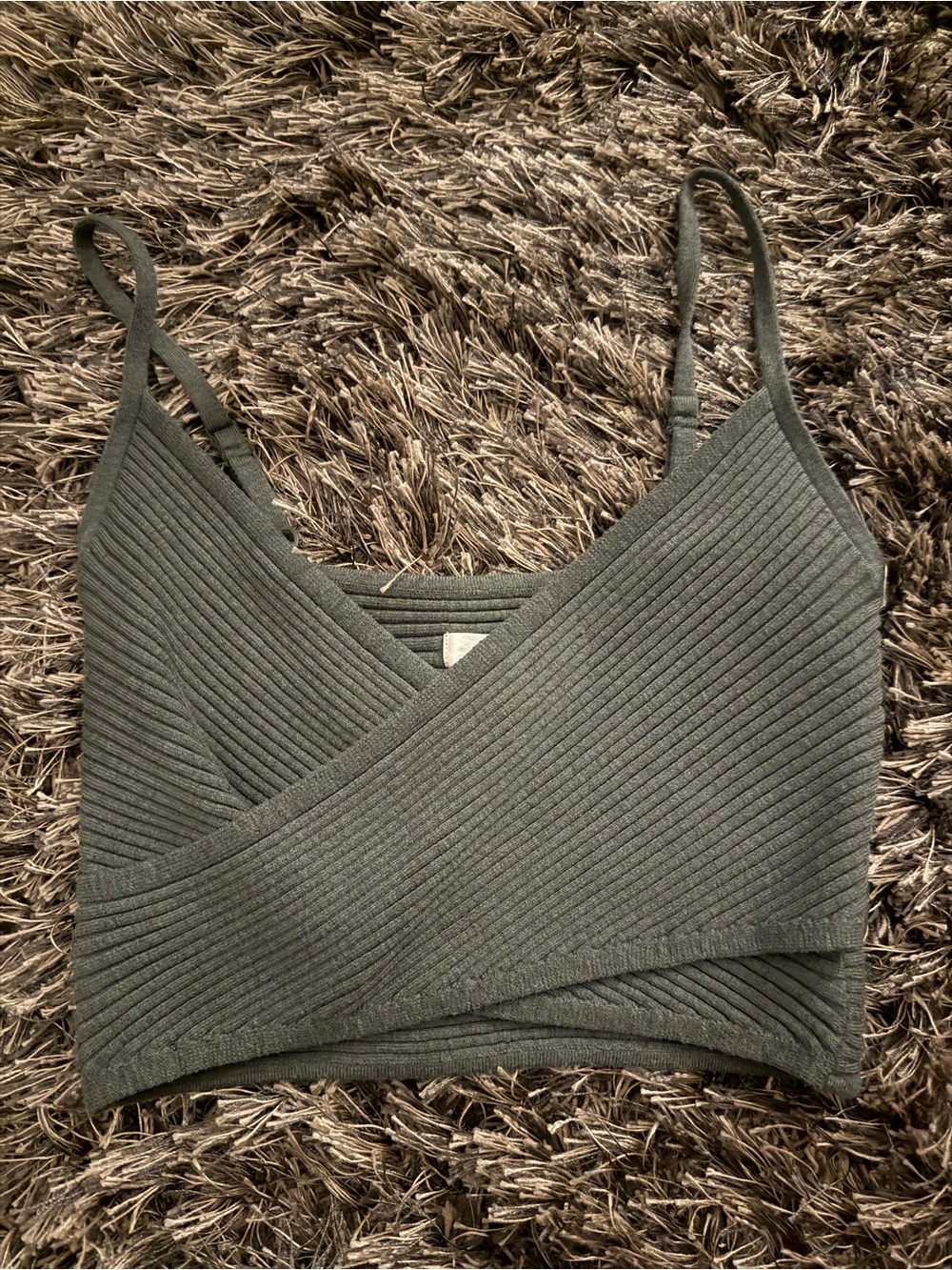 aerie Ribbed Wrap V-Neck Cropped Tank in Olive